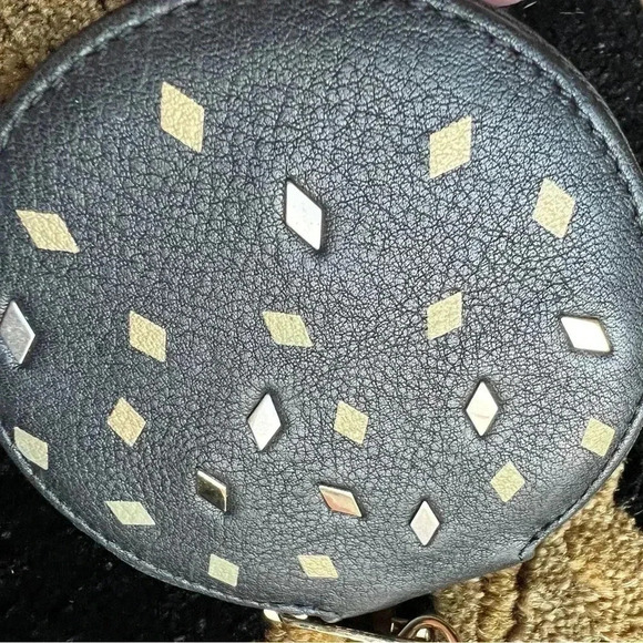 Fossil Unisex Black Leather Round Coin Money Pouch Wristlet - Picture 10 of 11